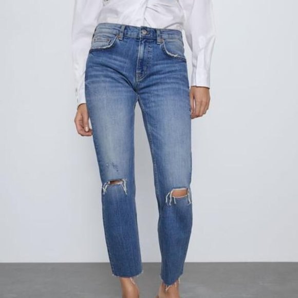 Premium Denim Zara Deconstructed Slim Boyfriend Raw Hem Jeans (NWT) - Picture 5 of 6